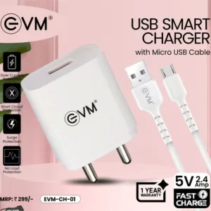 EVM USB Smart Charger with Micro USB Cable, Single port