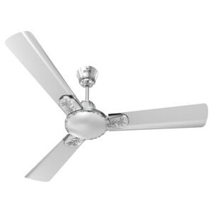 Polycab Eleganz Plus 1200mm Star Rated Ceiling Fan For Home | Embossed Floral 3D Design, Broad Blade For High Speed & Air Delivery | 100% Copper Winding Motor | 【Pearl Silver】